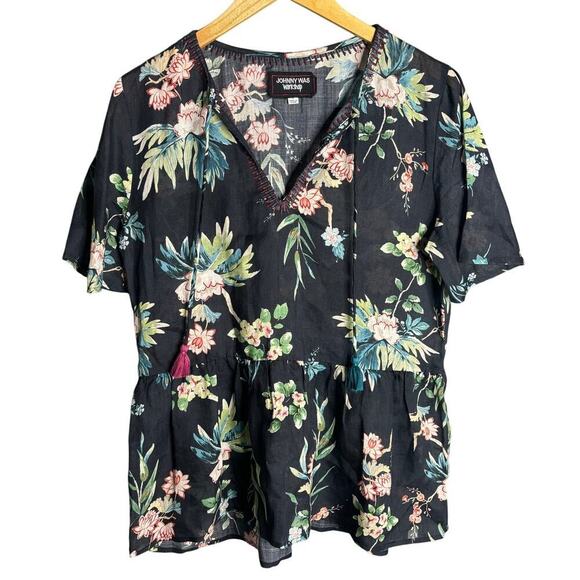 Johnny Was Workshop Floral Boho Blouse Black Size M - Picture 3 of 5